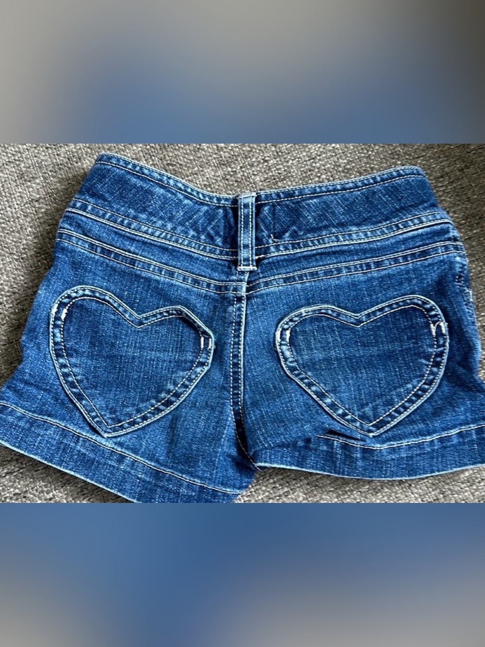Mini Boden Girls Denim Jean Shorts Size 4Y Heart Pockets Adjustable Waist Cuffed